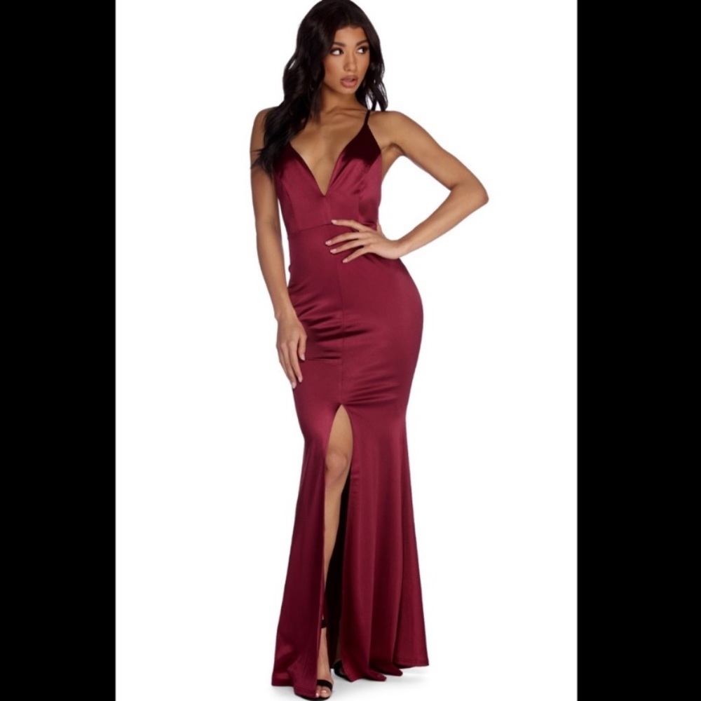 Burgundy Satin Gala Prom Dress